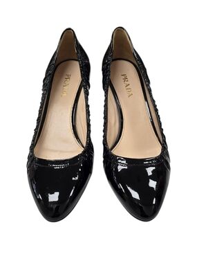 Prada Black Patent Pointed Toe Ballet Flats